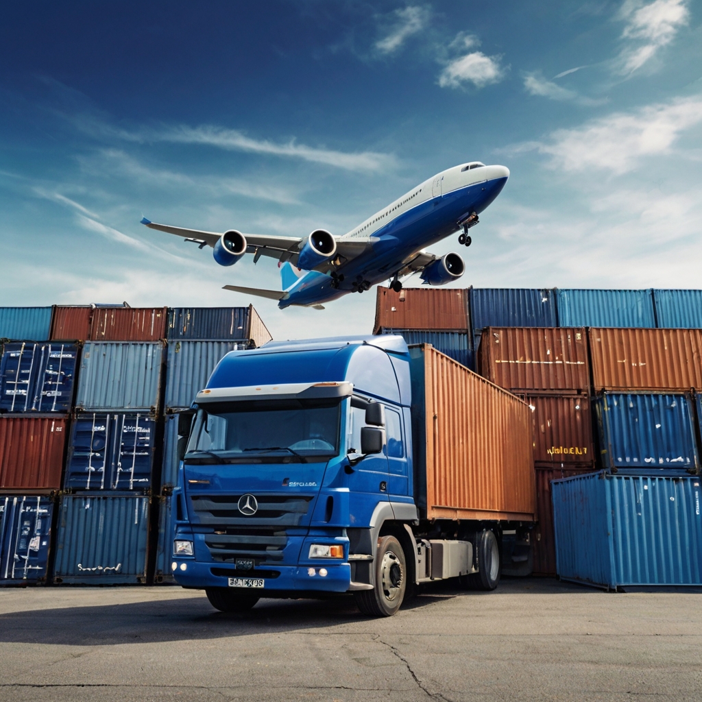 Default_a_blue_cargo_truck_in_front_of_a_lot_of_shipping_cont_3